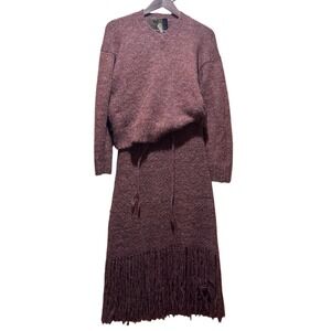Vintage Peruvian‎ Trading Mauve Knit Sweater & Fringe Skirt Boho Hippie Festival